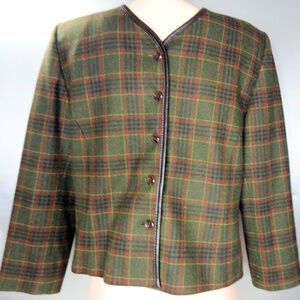 Vintage Pendleton Olive Green Plaid Blazer Sz 12P